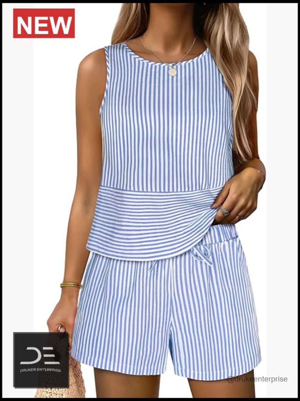 2 Piece Outfits Striped Tank Top Matching Shorts Lounge Set Beach Vacation